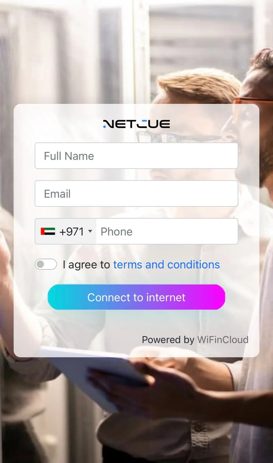 AccessCue captive portal splash page on mobile